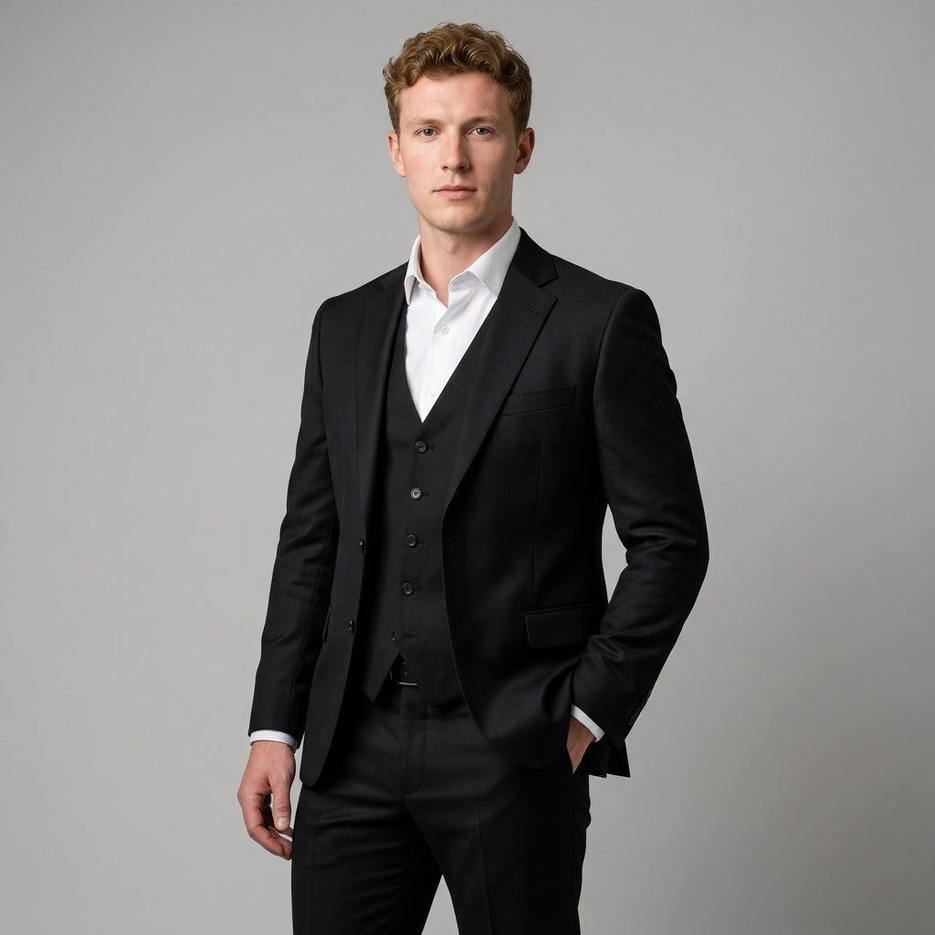 Optew Men Formal Three-Piece Suit Slim Fit Wool Blend