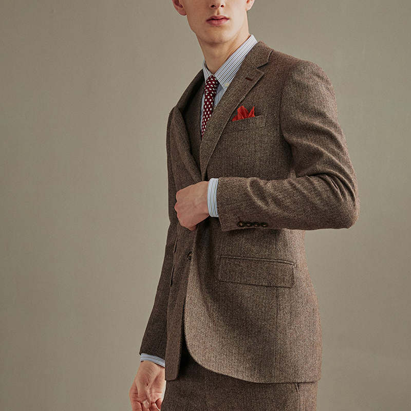 Optew Men’s Herringbone 3-Piece Suit