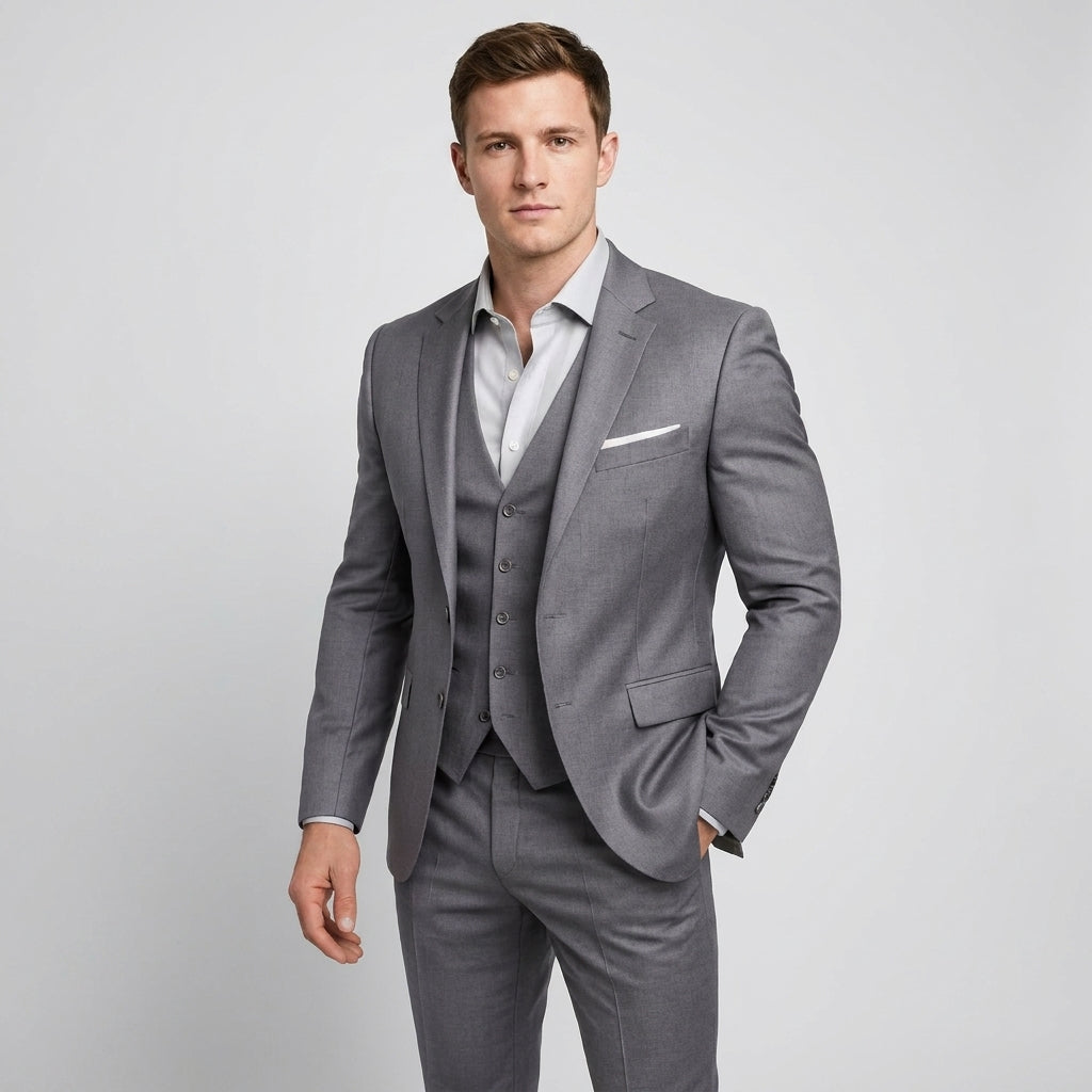 Optew Men Formal Three-Piece Suit Slim Fit Wool Blend
