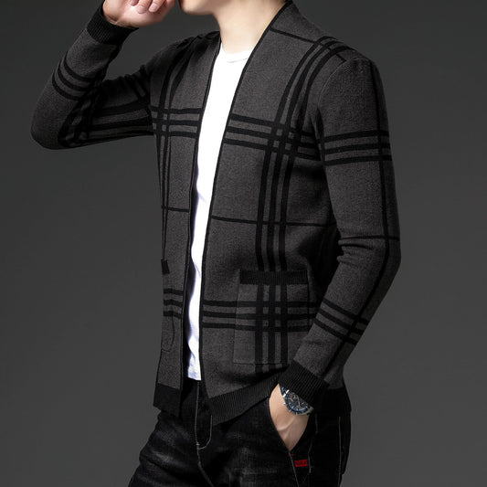 Optew Men’s Grid Open-Front Cardigan