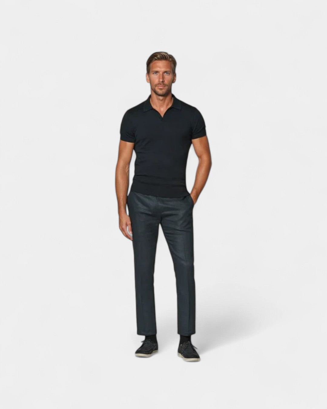 Optew Men’s Knit Open Collar Polo Shirt