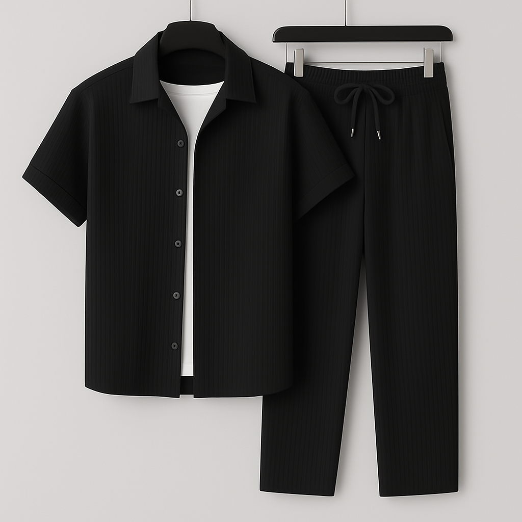 Optew Men Relaxed Wear Two-Piece Lounge Set Ribbed Jersey