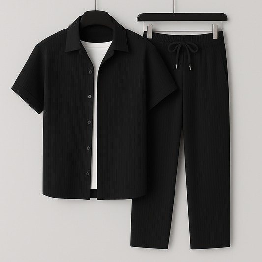 Optew Men Relaxed Wear Two-Piece Lounge Set Ribbed Jersey