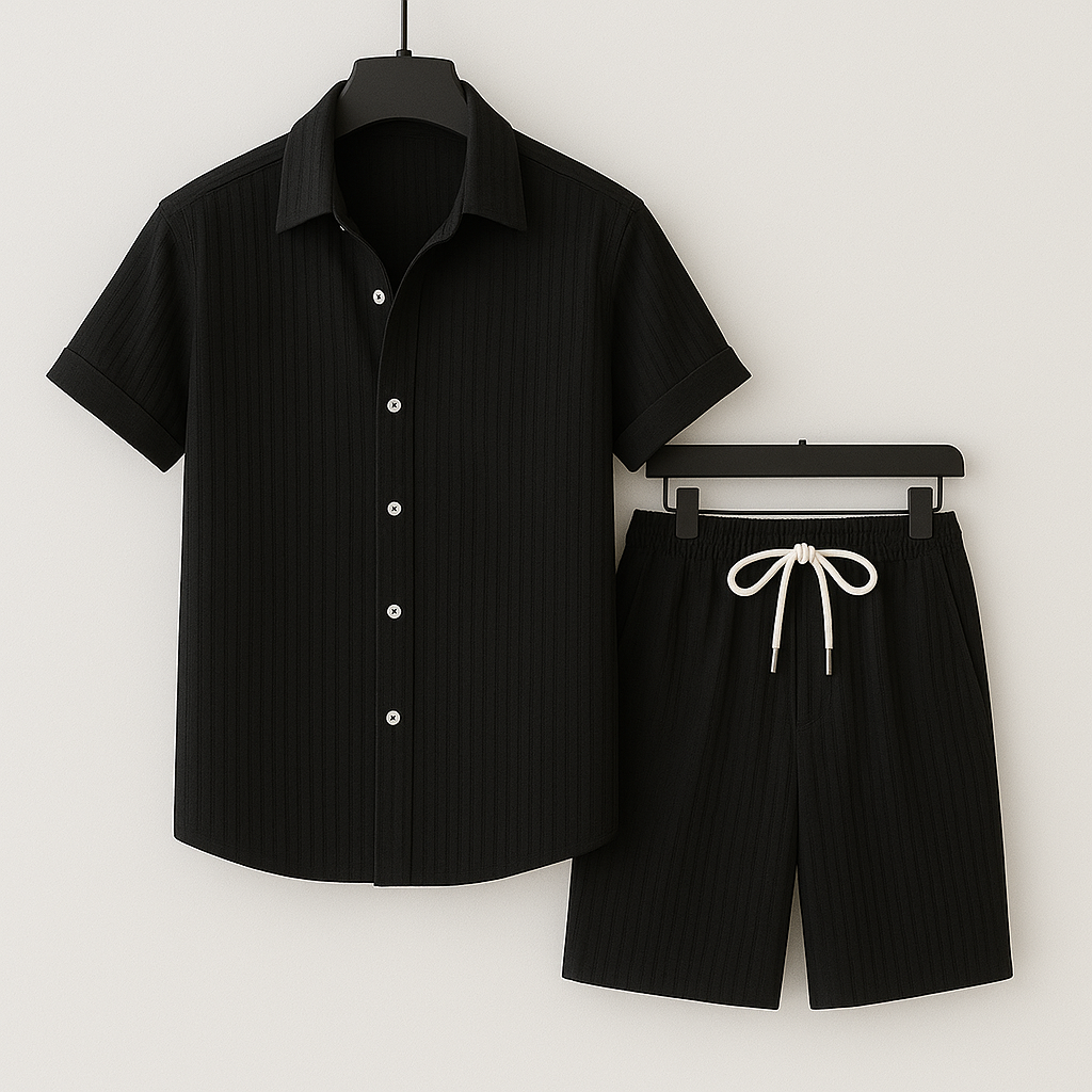 Optew Men Summer Matching Set Textured Crinkle Cotton-Linen