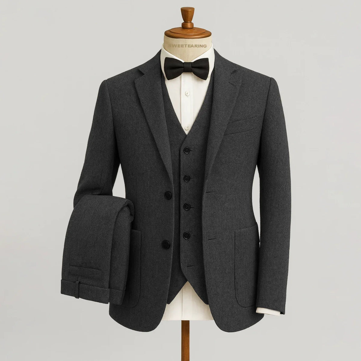 Optew Men Wedding Three‑piece Suit Tweed Wool Blend