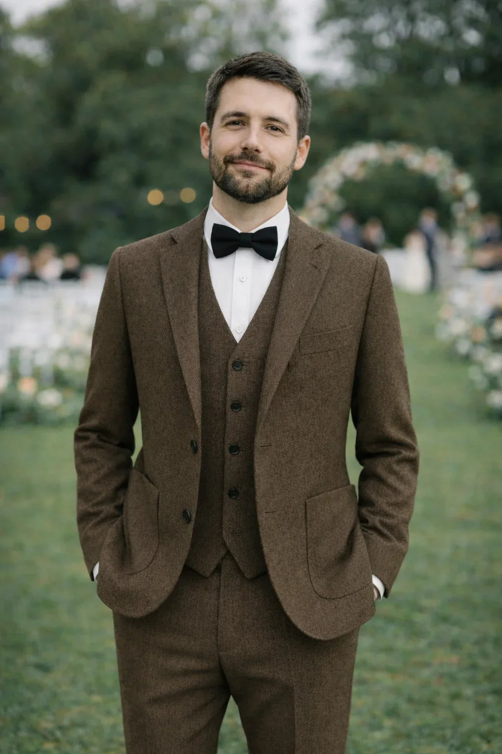 Optew Men Wedding Three‑piece Suit Tweed Wool Blend
