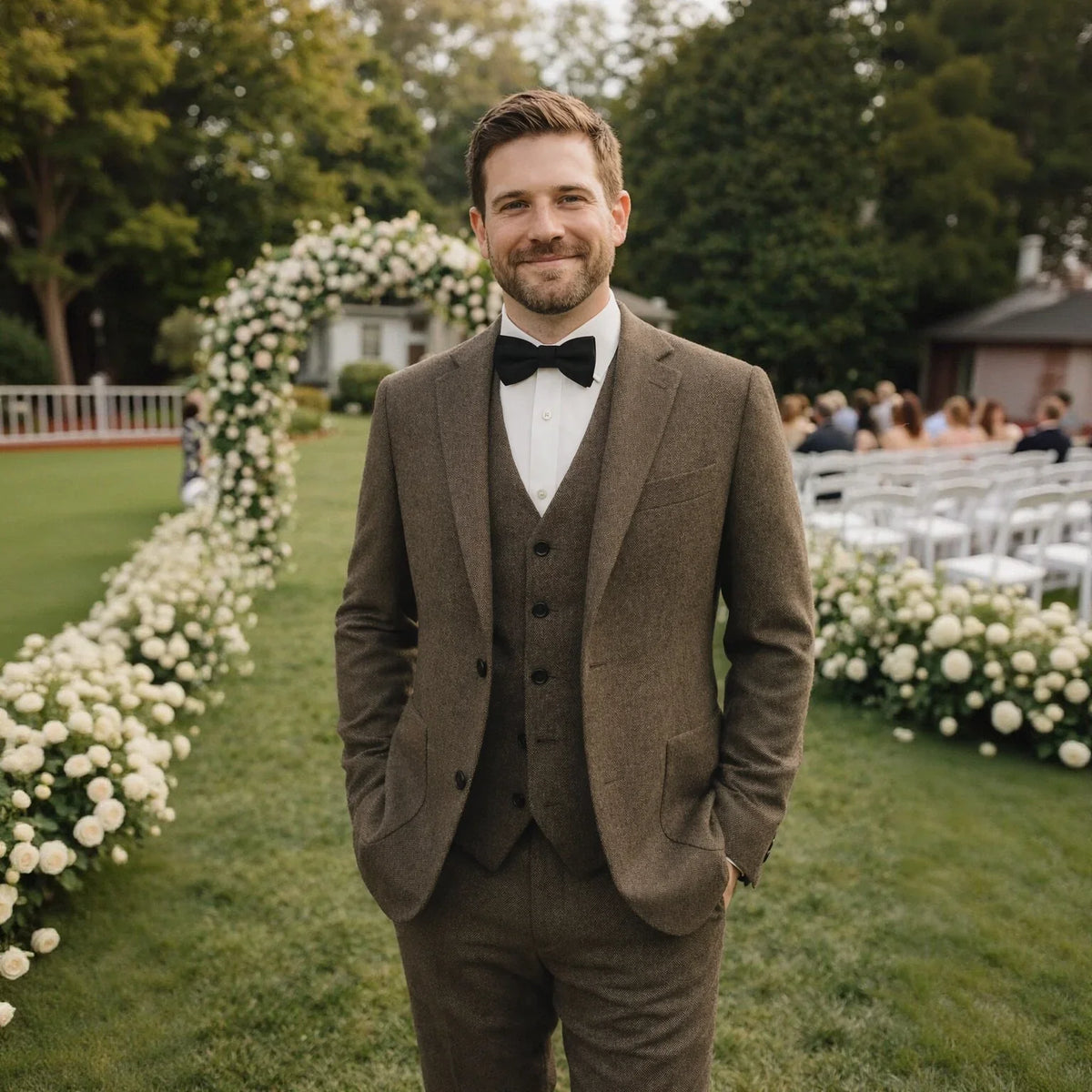 Optew Men Wedding Three‑piece Suit Tweed Wool Blend