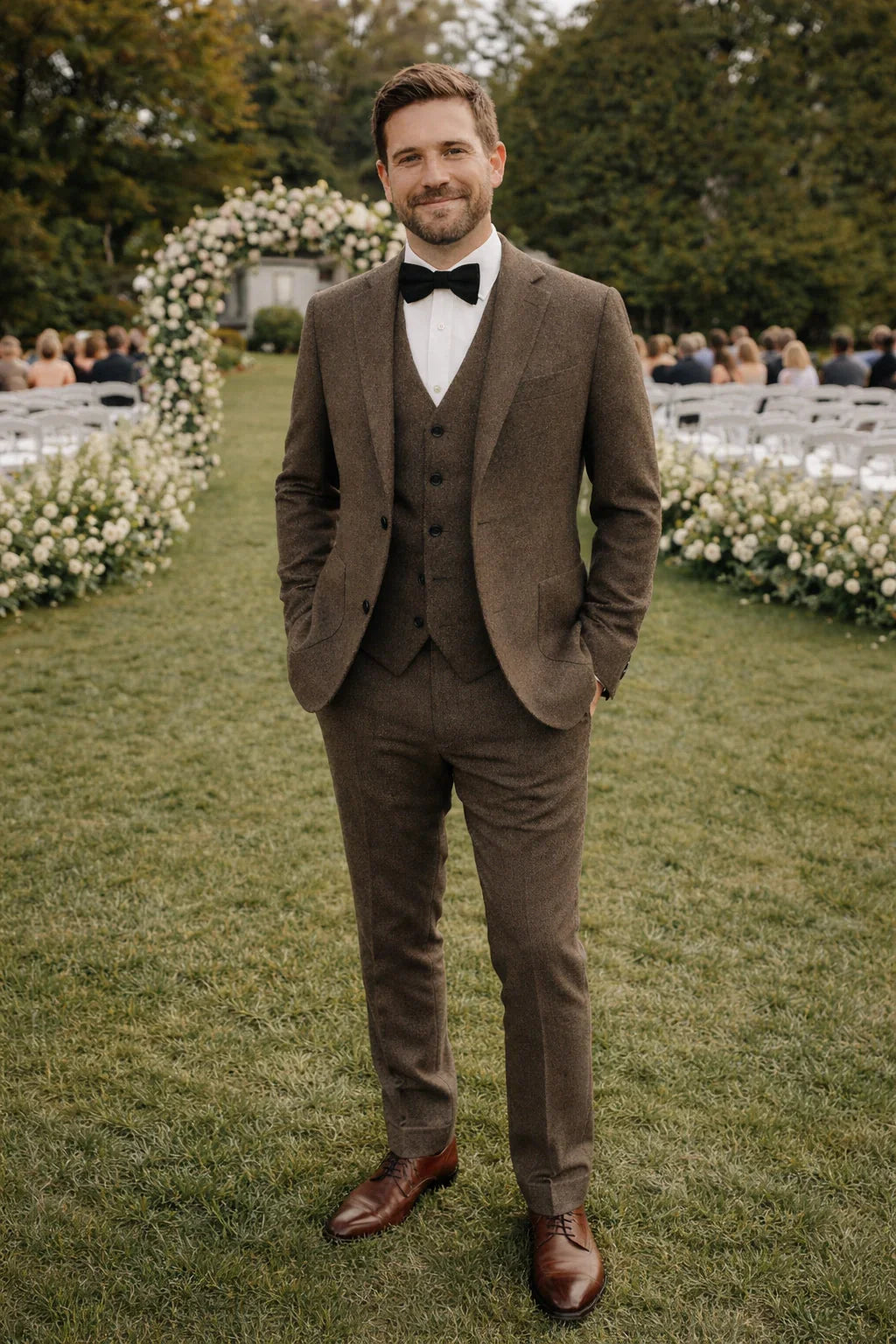 Optew Men Wedding Three‑piece Suit Tweed Wool Blend