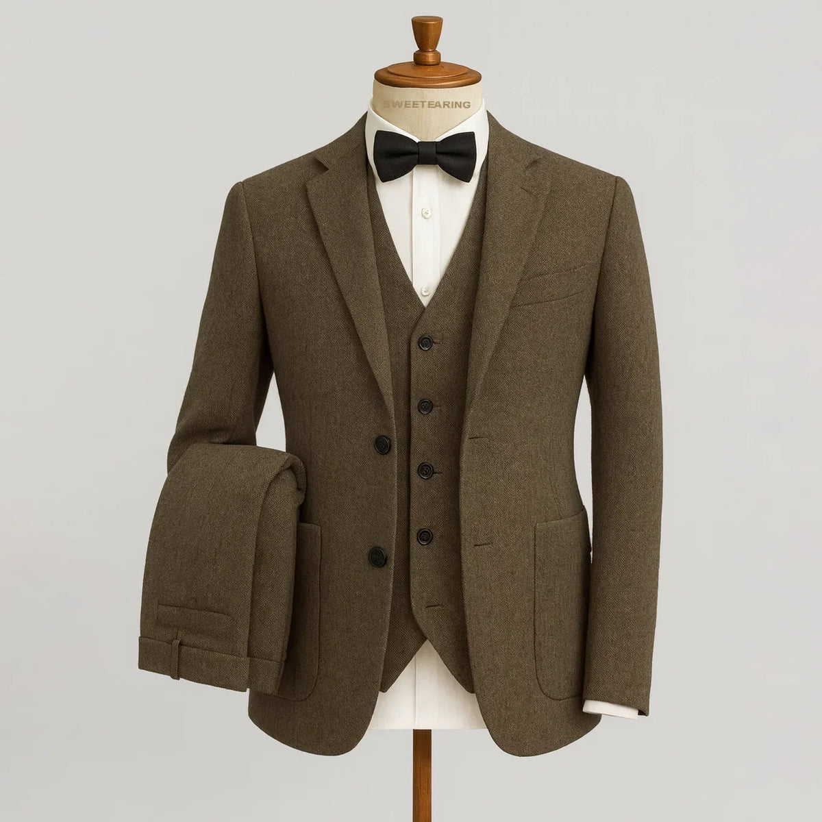 Optew Men Wedding Three‑piece Suit Tweed Wool Blend