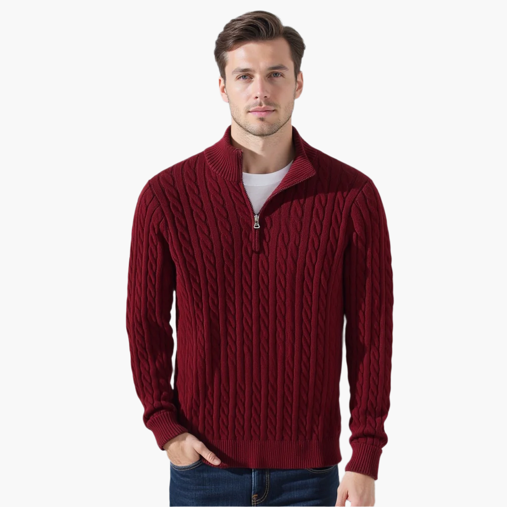 Optew Men’s Cable Half Zip Sweater