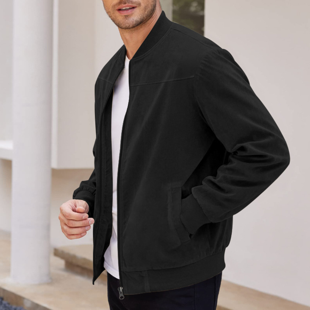 Optew Men’s Faux Suede Bomber Jacket