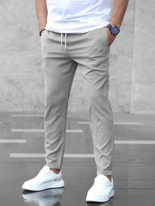 Optew Men Everyday Slim Fit Trousers Drawstring Waist