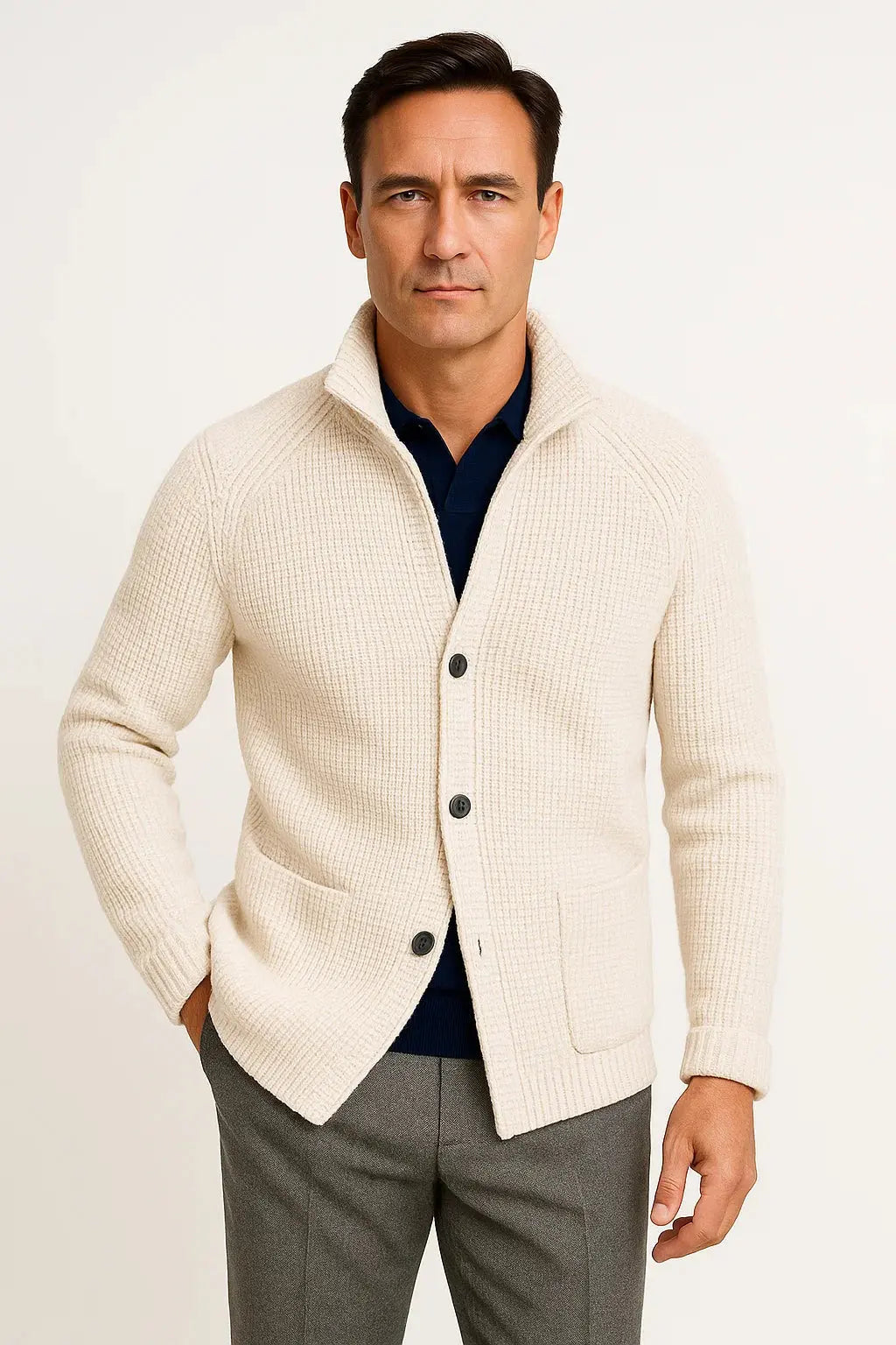 Optew Men's Cardigan Wool Knit Buttoned Casual Comfortable Fit