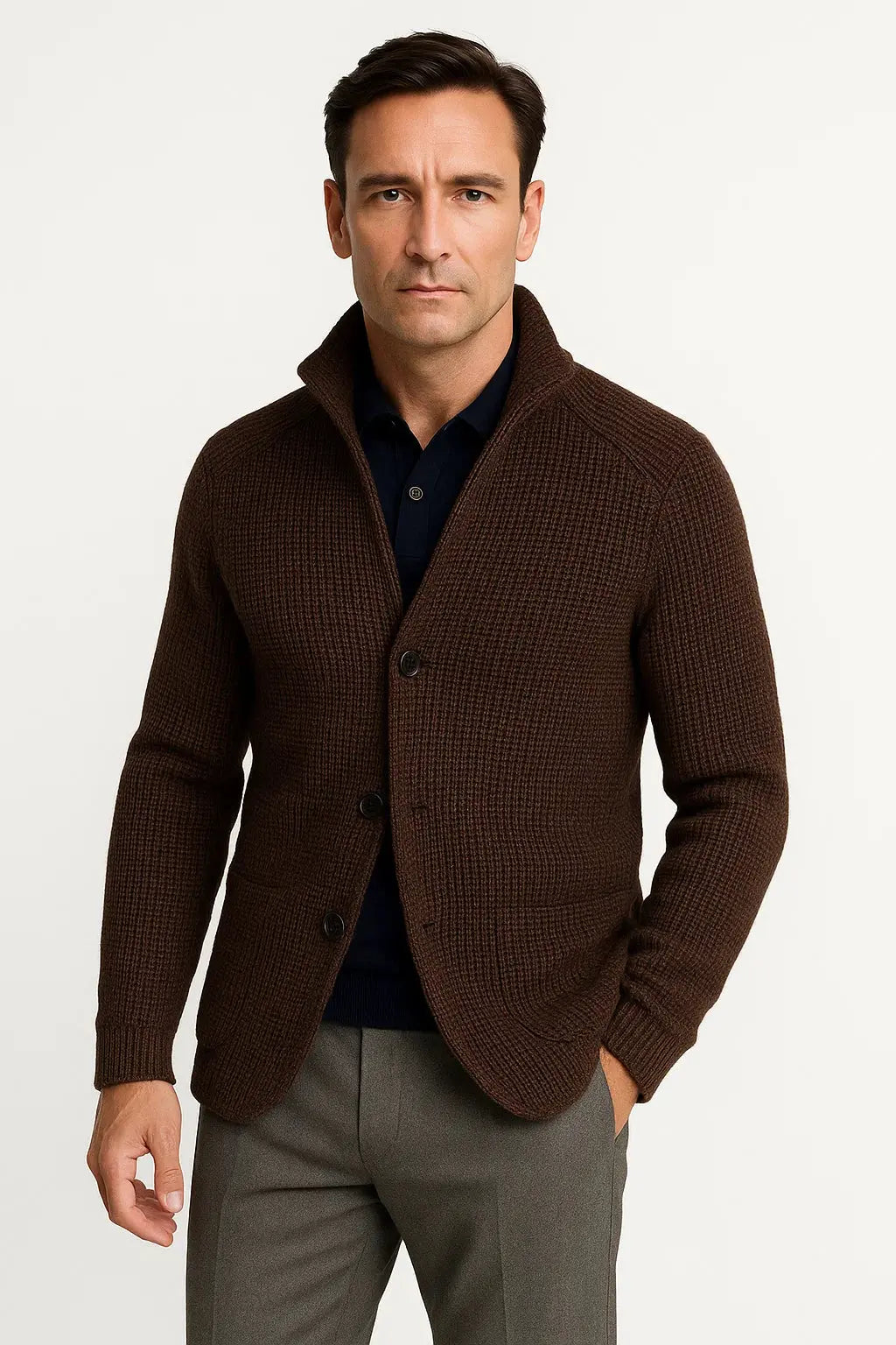 Optew Men's Cardigan Wool Knit Buttoned Casual Comfortable Fit
