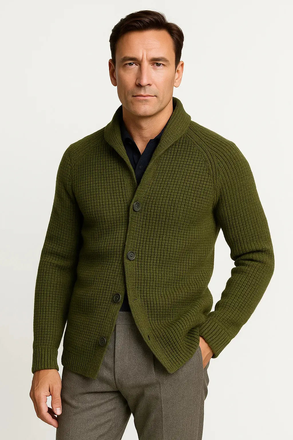 Optew Men's Cardigan Wool Knit Buttoned Casual Comfortable Fit