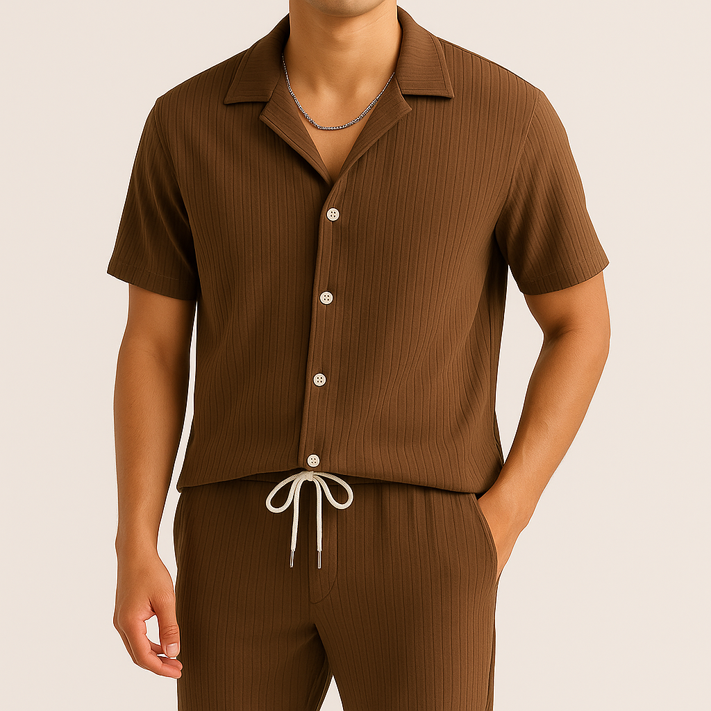Optew Men Summer Two-Piece Set Pleated Synthetic