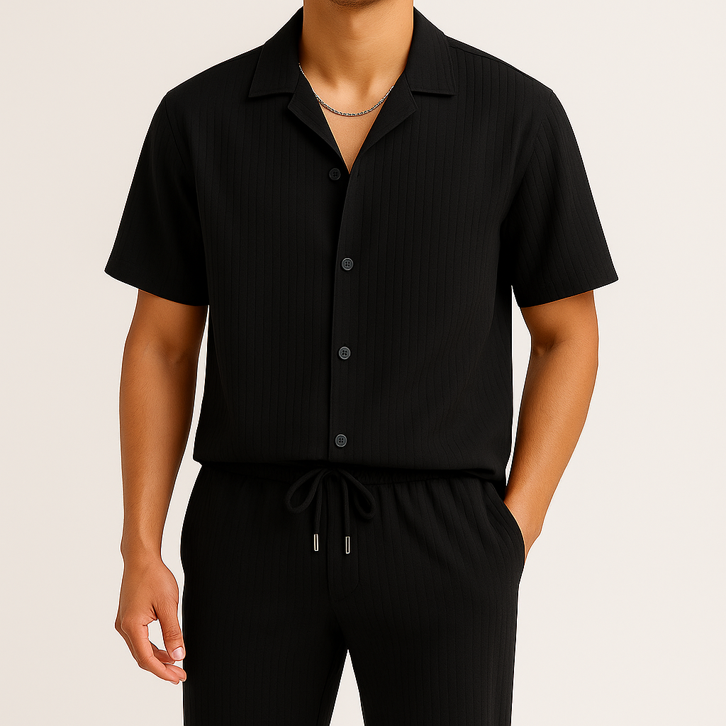 Optew Men Summer Two-Piece Set Pleated Synthetic