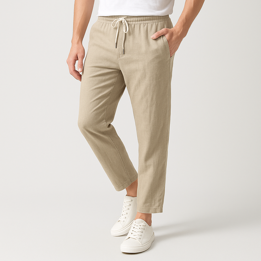 Optew Men’s Cotton Linen Tapered Trousers