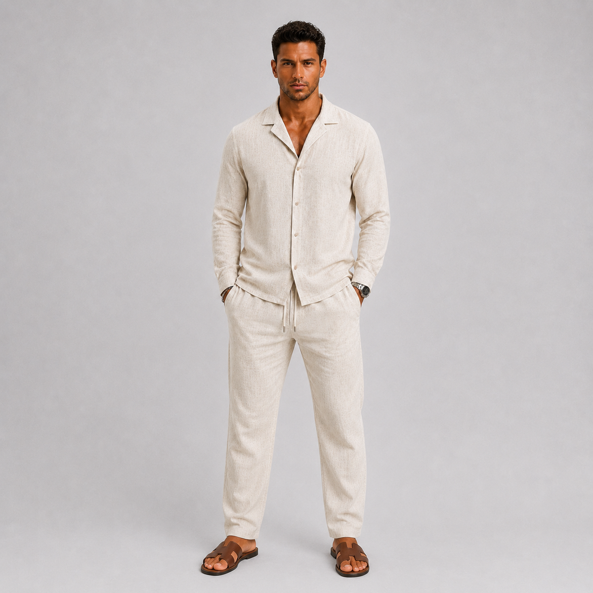 Optew Men’s Linen Two Piece Set