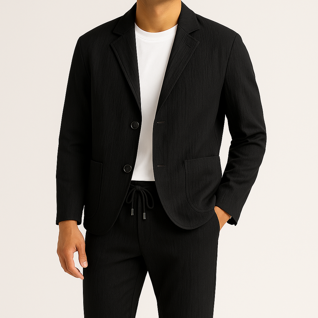 Optew Men Vacation Suit Set Wrinkled Texture Synthetic Blend