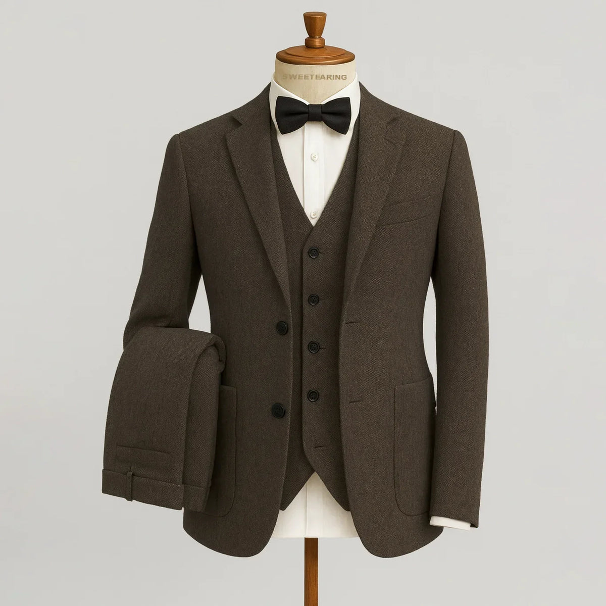 Optew Men Wedding Three‑piece Suit Tweed Wool Blend