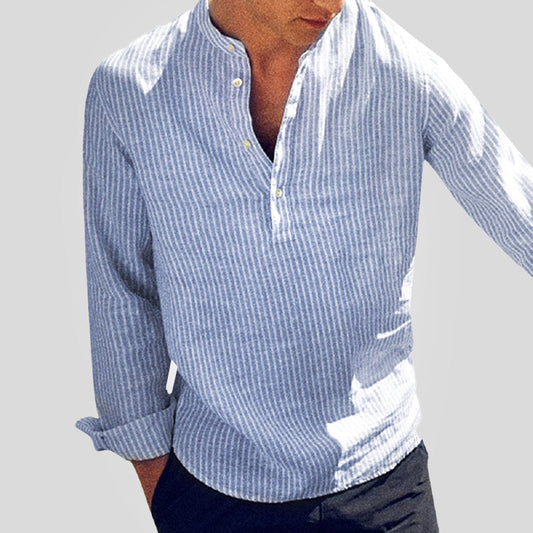 Optew Men’s Cotton-Linen Henley Shirt