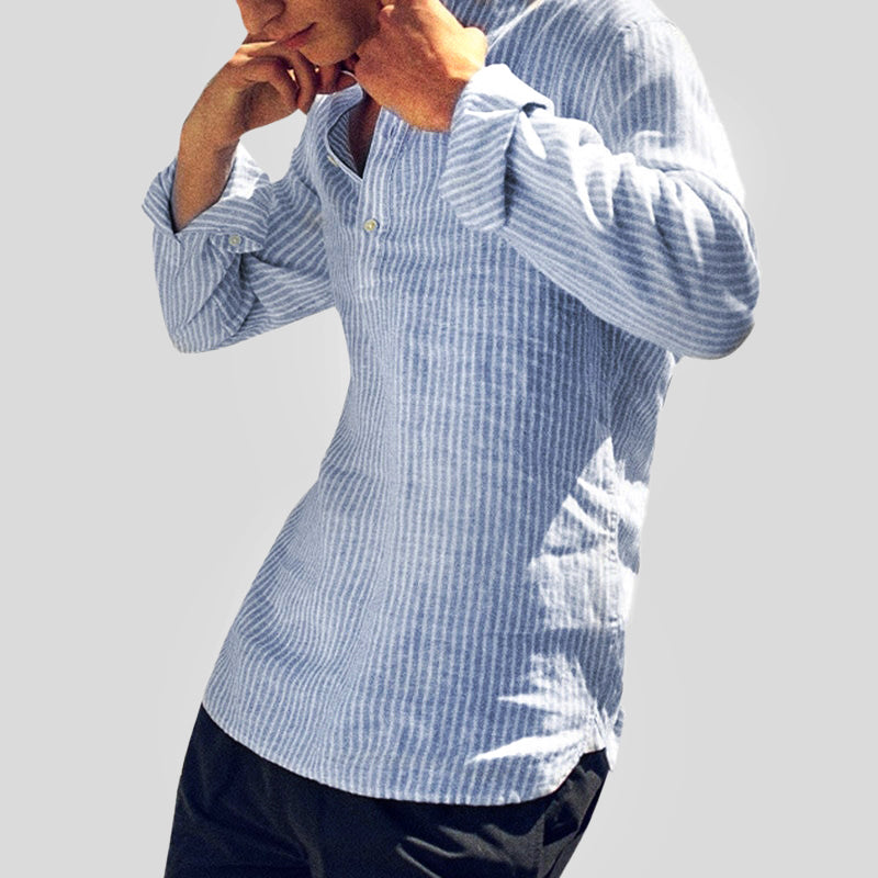 Optew Men’s Cotton-Linen Henley Shirt