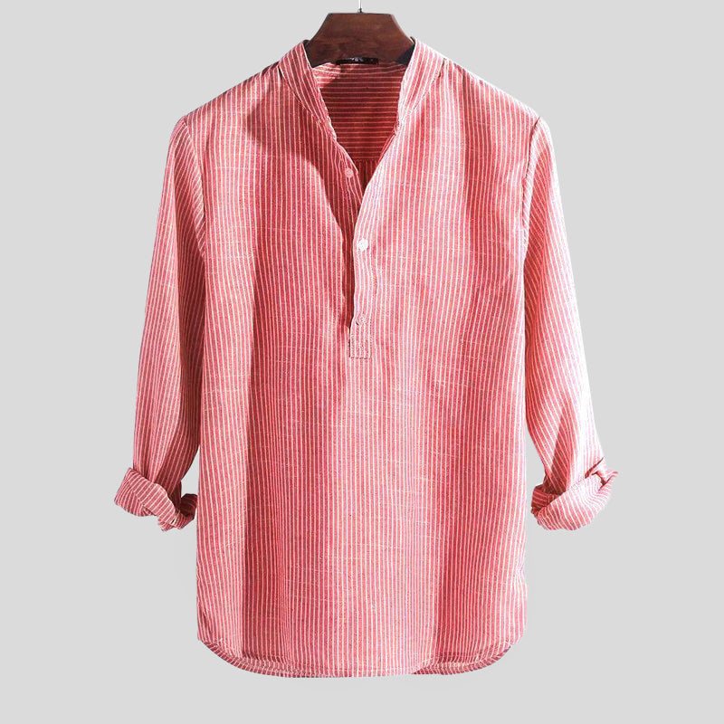 Optew Men’s Cotton-Linen Henley Shirt