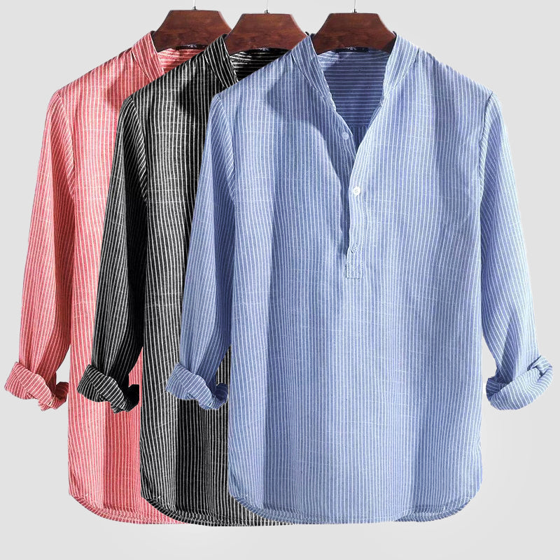 Optew Men’s Cotton-Linen Henley Shirt