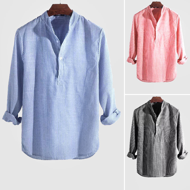 Optew Men’s Cotton-Linen Henley Shirt