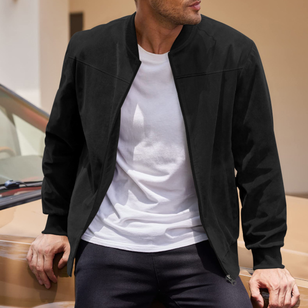 Optew Men’s Faux Suede Bomber Jacket