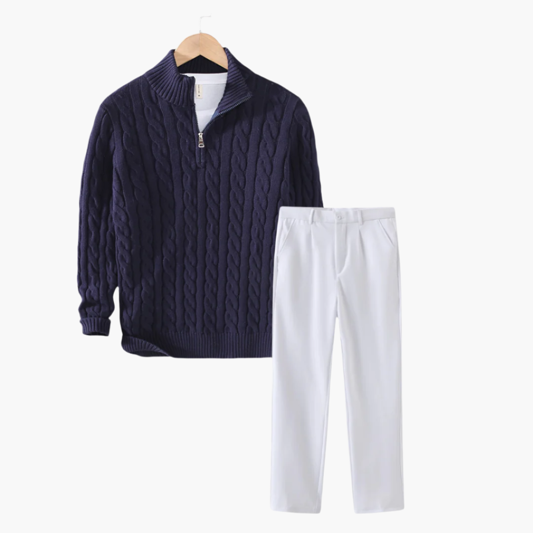 Optew Men’s Cable Zip Sweater Trousers Set