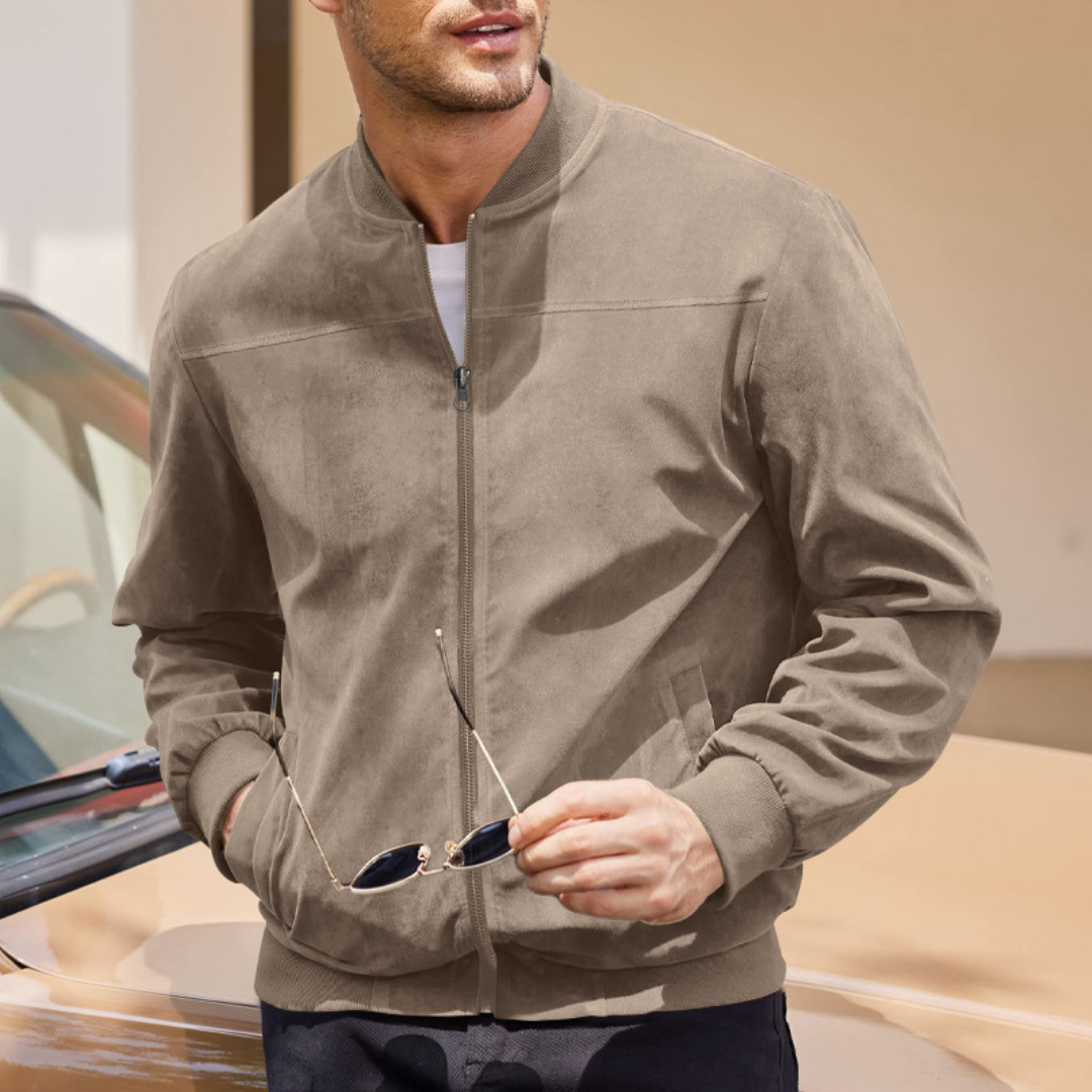 Optew Men’s Faux Suede Bomber Jacket