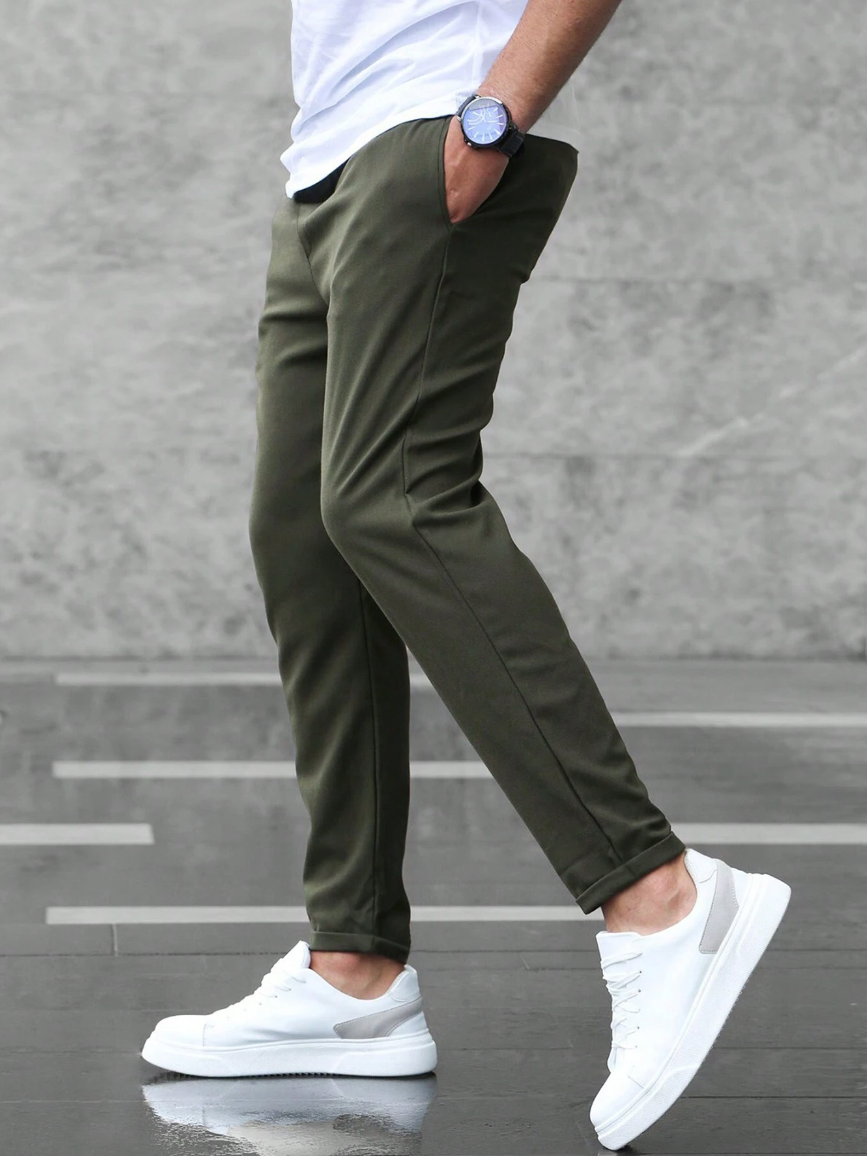 Optew Men Everyday Slim Fit Trousers Drawstring Waist