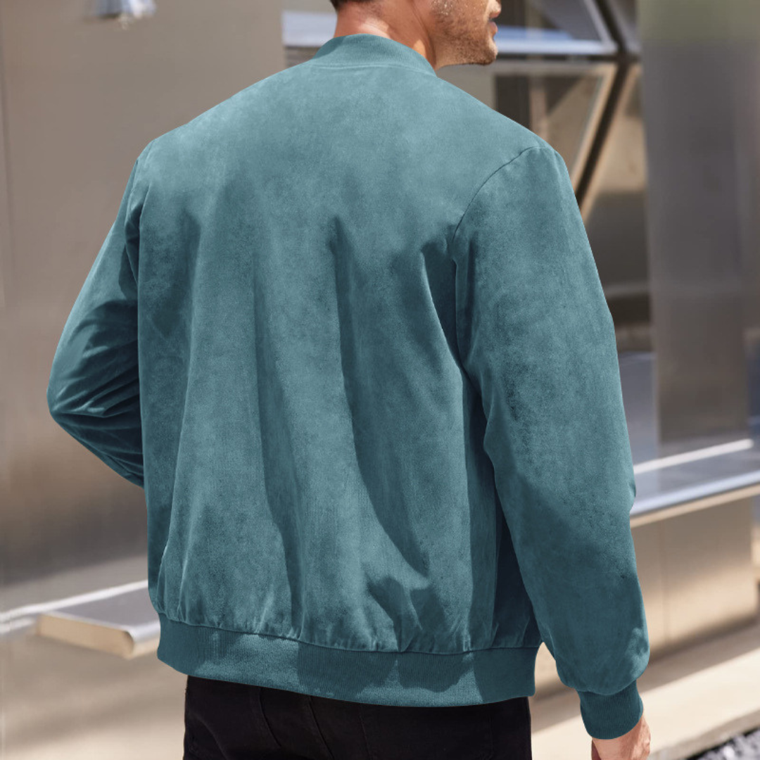 Optew Men’s Faux Suede Bomber Jacket