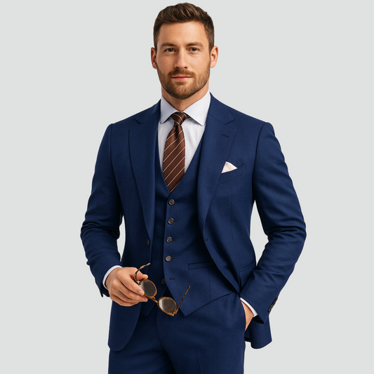 Optew Men Formal Three-Piece Suit with Coordinated Waistcoat Wool Blend