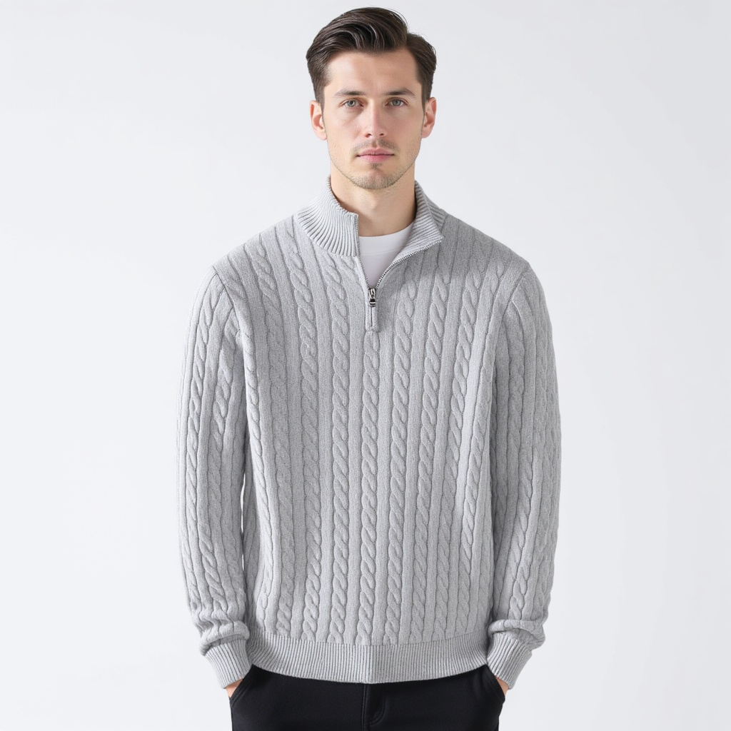 Optew Men’s Cable Half Zip Sweater