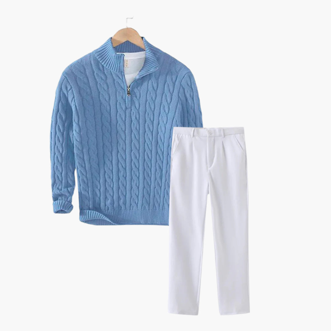 Optew Men’s Cable Zip Sweater Trousers Set