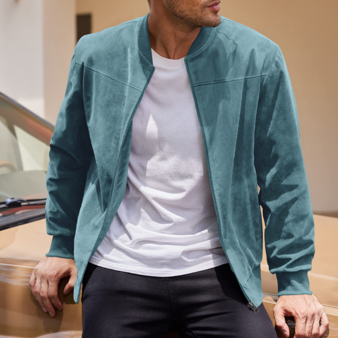 Optew Men’s Faux Suede Bomber Jacket