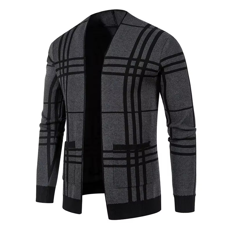 Optew Men’s Grid Open-Front Cardigan