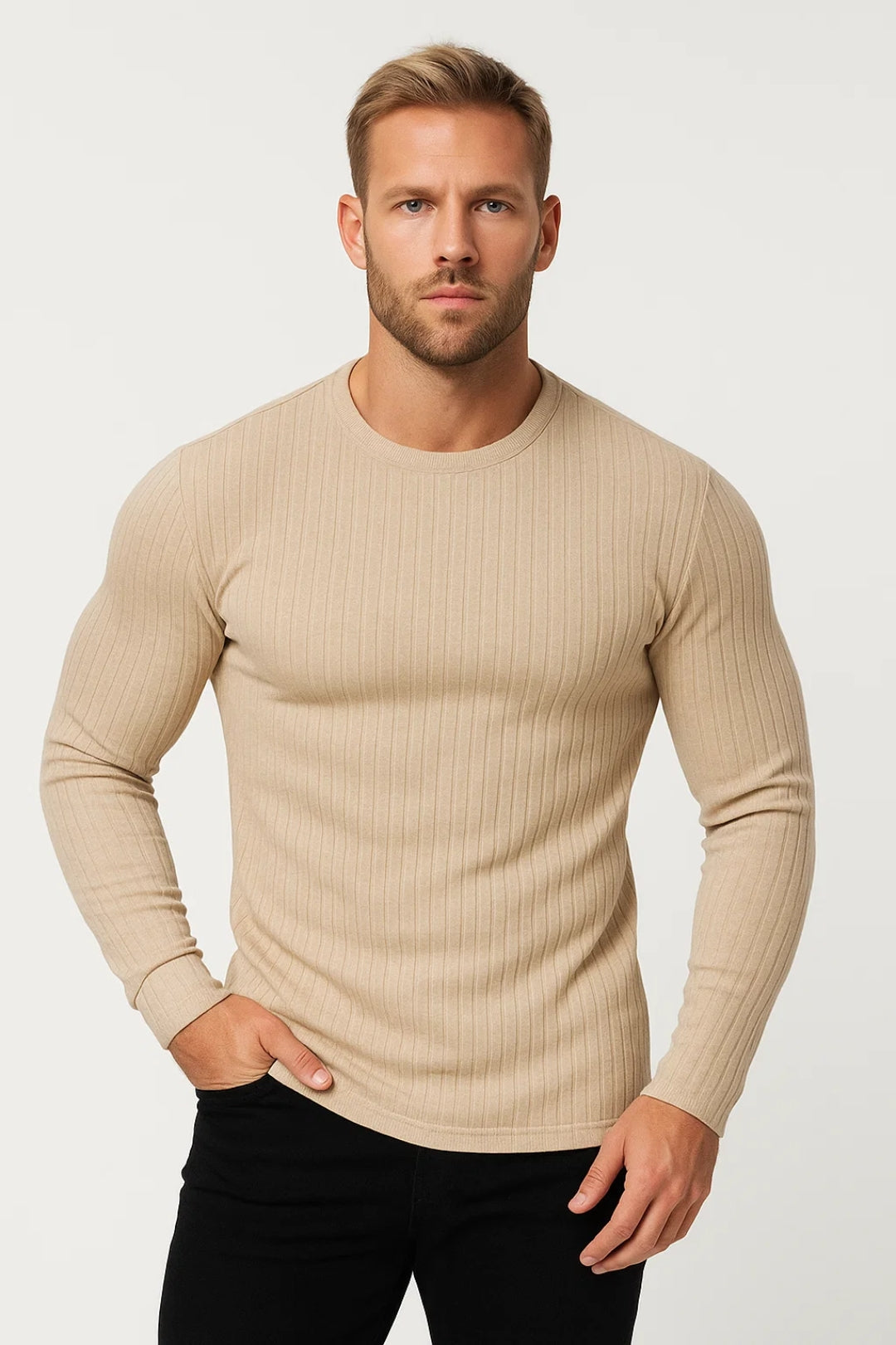 Optew Men’s Slim Ribbed Long Sleeve Top