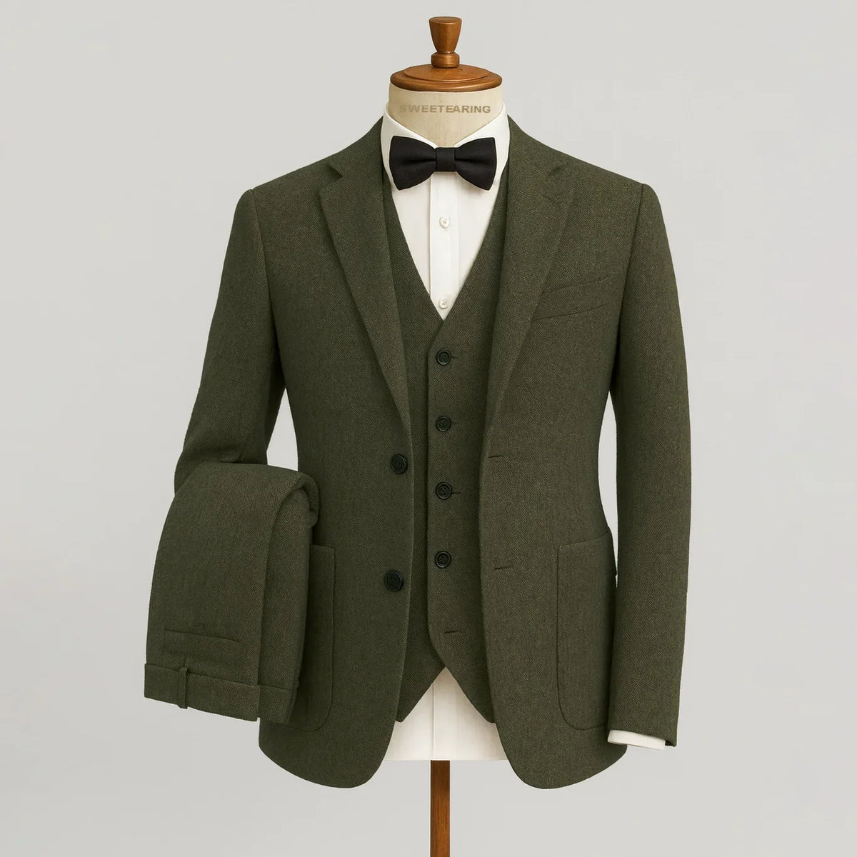 Optew Men Wedding Three‑piece Suit Tweed Wool Blend