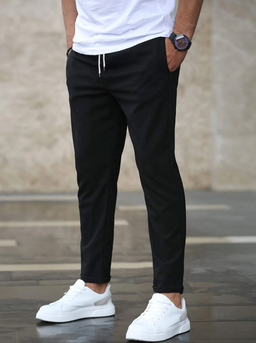 Optew Men Everyday Slim Fit Trousers Drawstring Waist