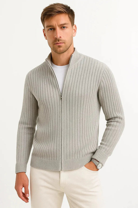 Optew Men’s Men's Cardigan Grey Ribbed Knit Lightweight Casual and Formal Design