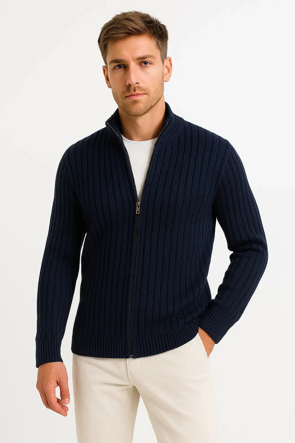 Optew Men’s Men's Cardigan Grey Ribbed Knit Lightweight Casual and Formal Design