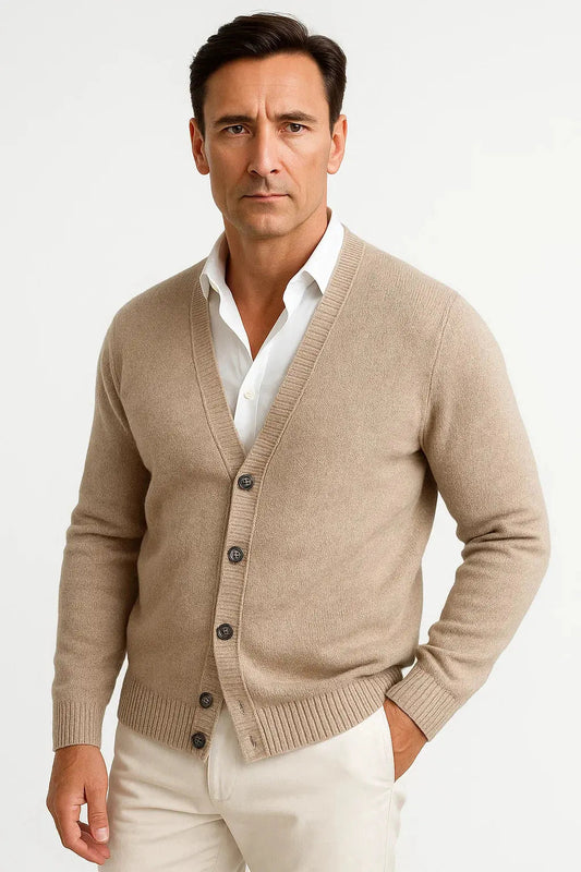 Optew Men's Cardigan Merino Wool V-Neck Classic Knitwear