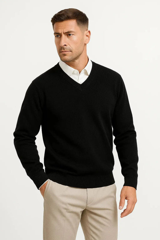 Optew Men's Cashmere Pullover V-Neck Slim Fit Elegant Casual Wear