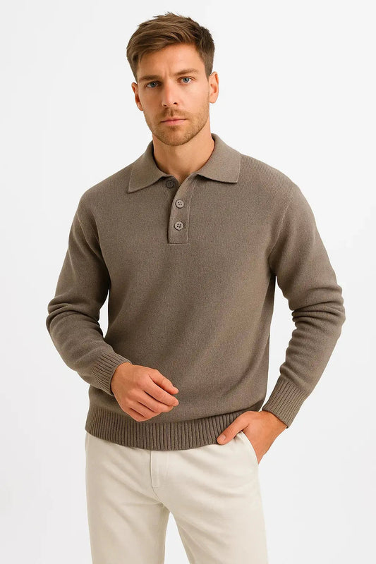 Optew Men's Polo Sweater Cotton Blend Classic Knit Pullover with Structured Collar