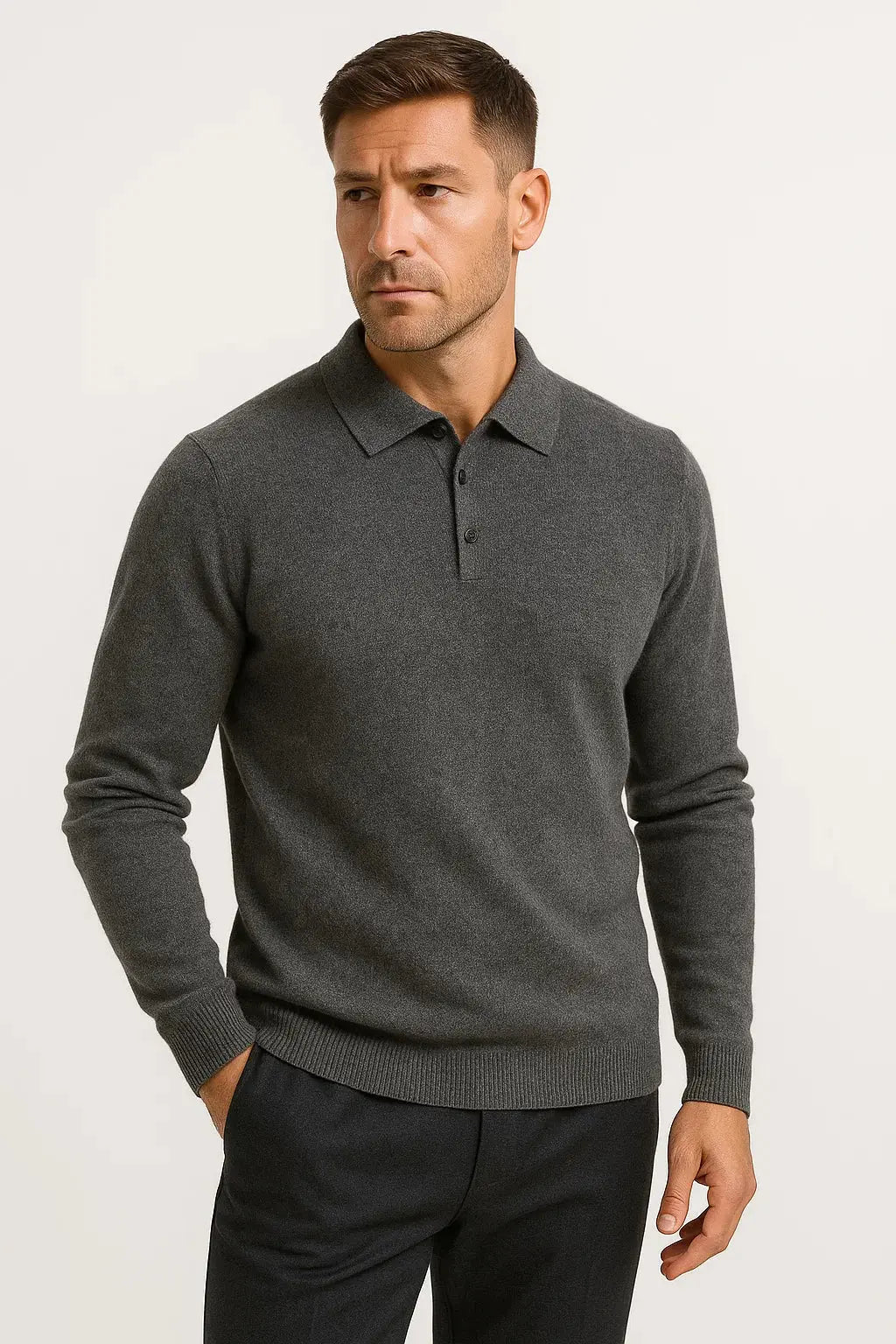 Optew Men's Polo Sweater Merino Wool Long Sleeve Classic Knit