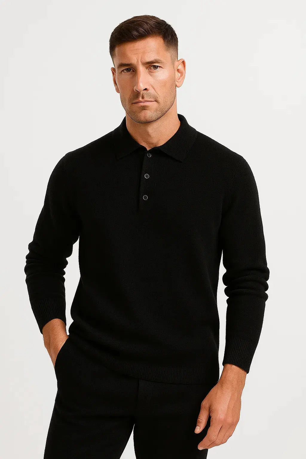 Optew Men's Polo Sweater Merino Wool Long Sleeve Classic Knit